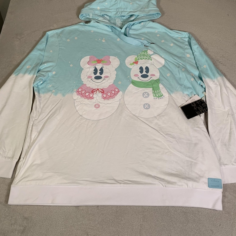 Loungefly‎ Hoodie Womens 2X Blue Mickey Minnie Daisy Donald Snowman Holiday NEW